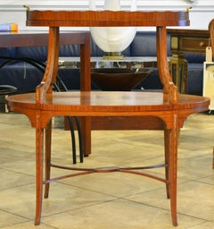 English Edwardian Two-Tier Decorated Satinwood Dessert Table with Lift Up Tray