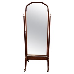 English Edwardian walnut cheval mirror
