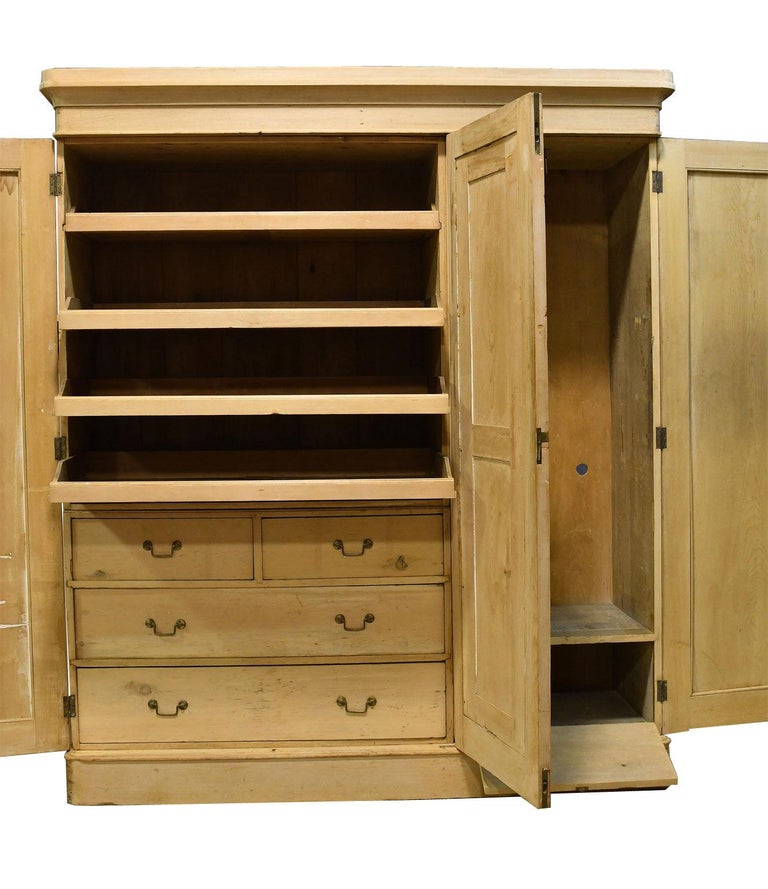 English Edwardian Wardrobe in Pine w/ Mirrored Door and Interior