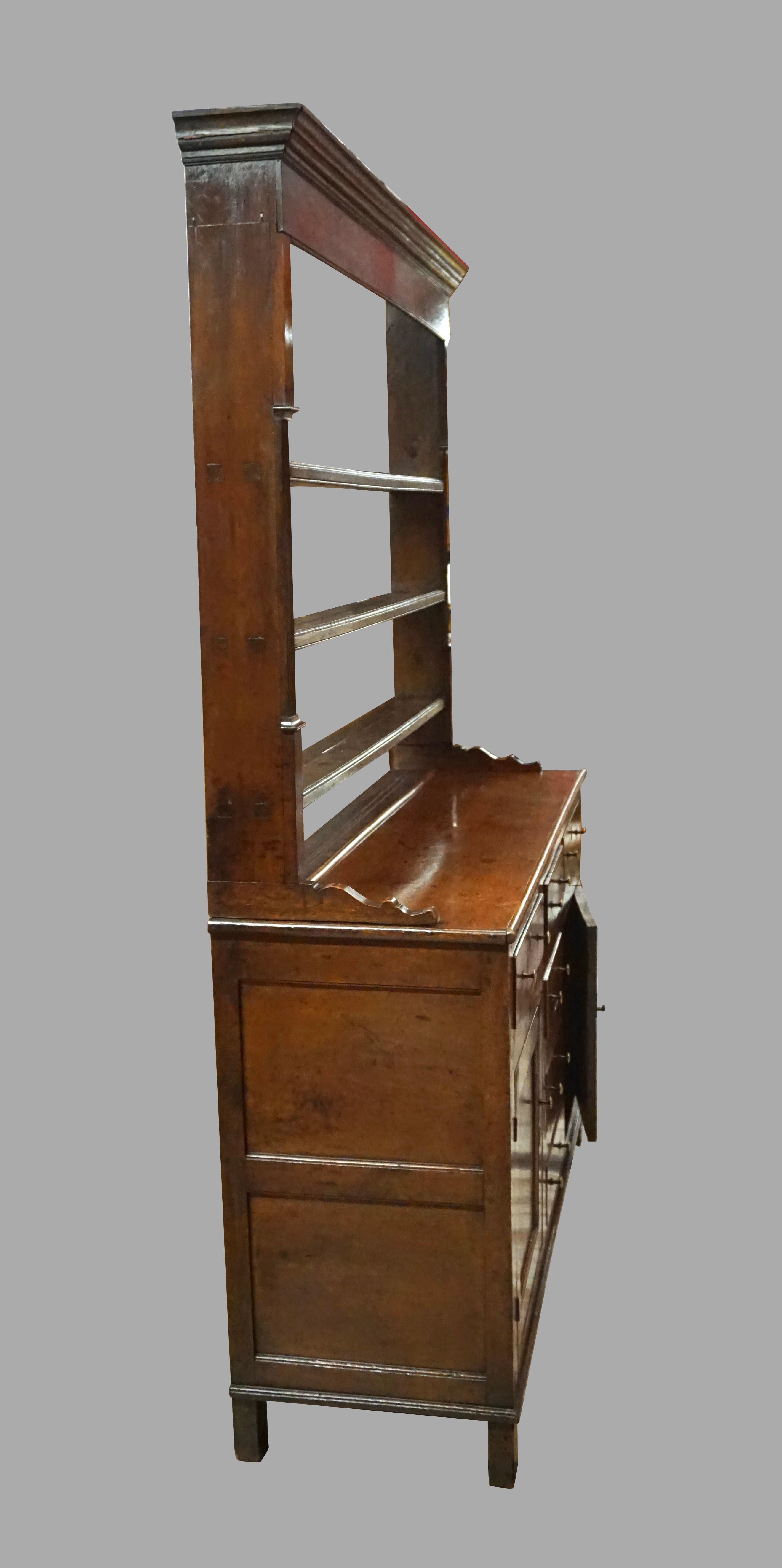English Eighteenth Century Oak High Dresser in Two Parts circa 1780 1