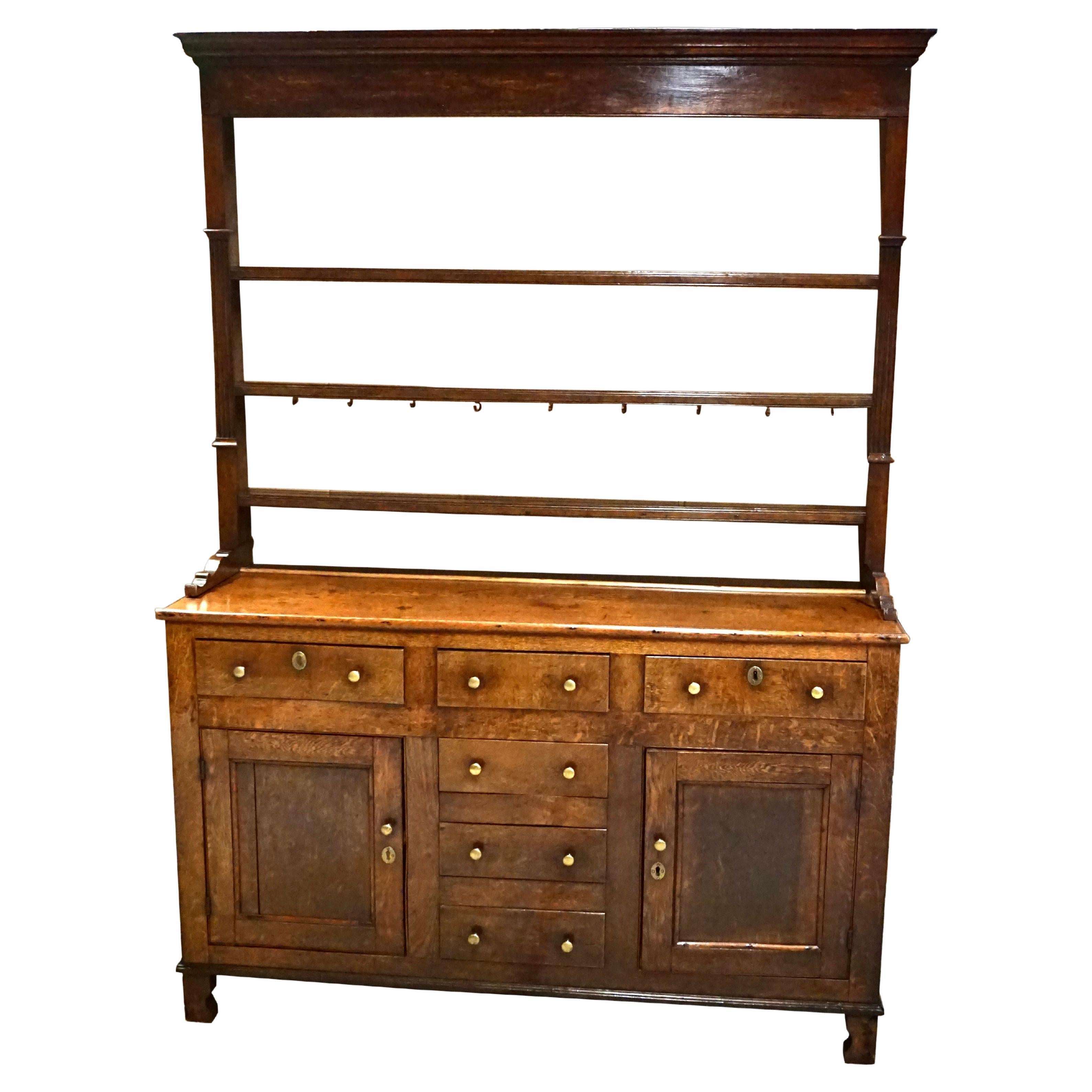 English Eighteenth Century Oak High Dresser in Two Parts circa 1780