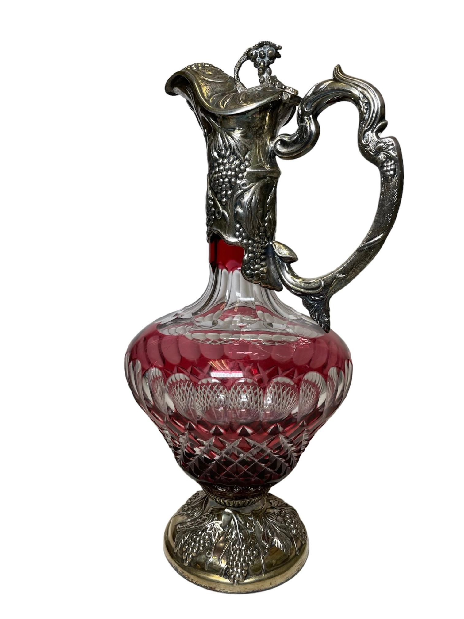 Repoussé English Electroplated Silver And Cut Crystal Claret, Wine Jug and/or Decanter  For Sale