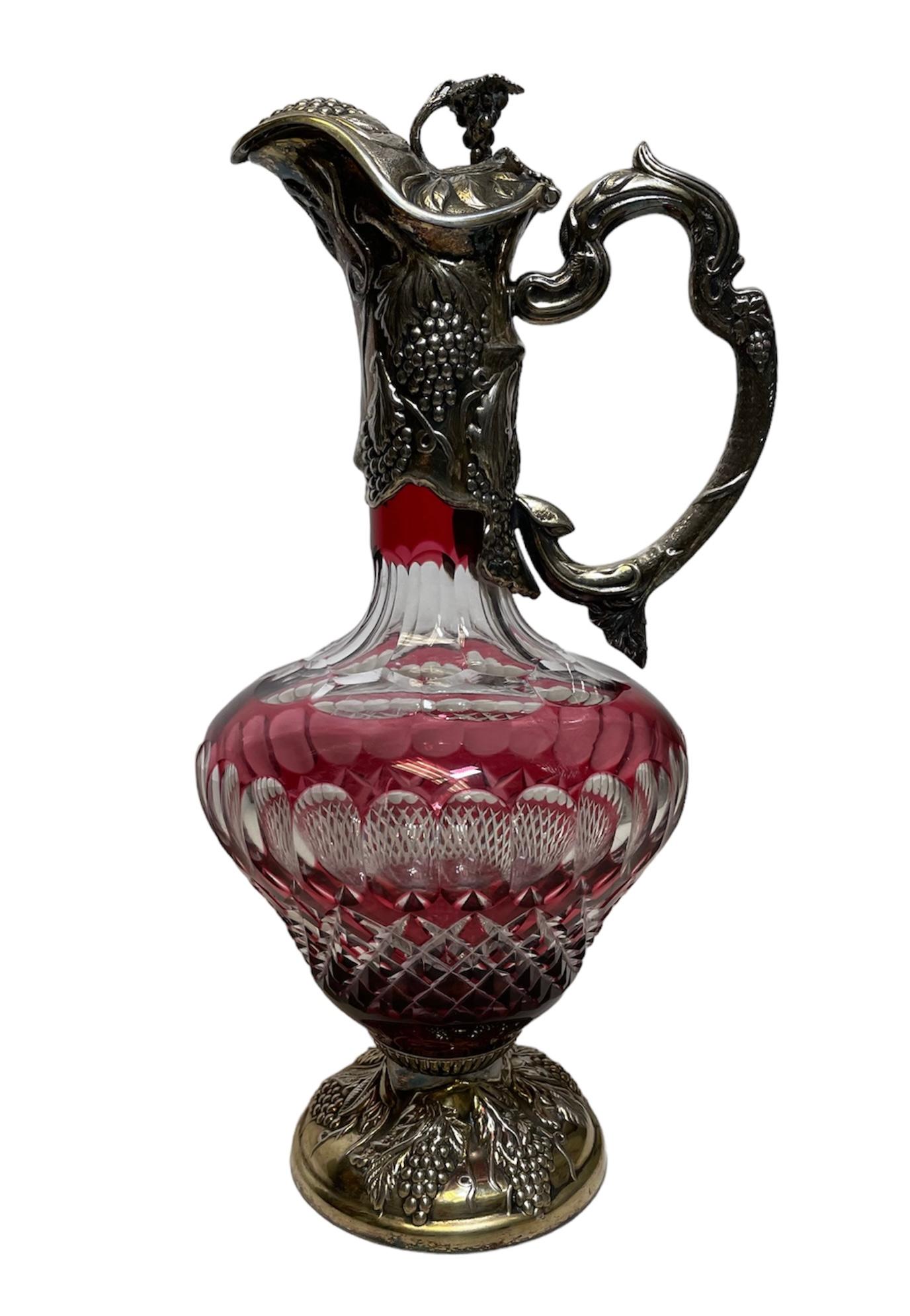 Silver Plate English Electroplated Silver And Cut Crystal Claret, Wine Jug and/or Decanter  For Sale