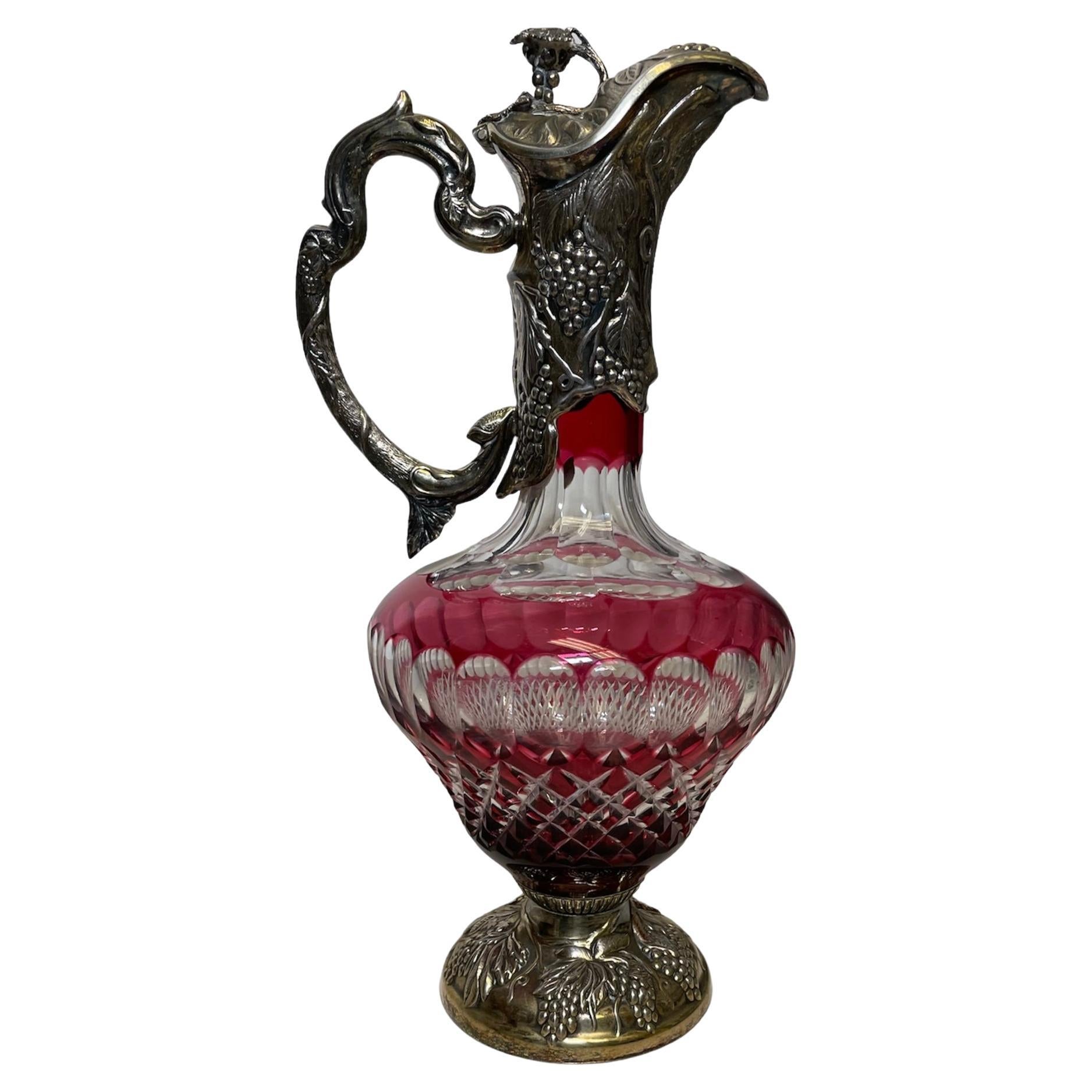 English Electroplated Silver And Cut Crystal Claret, Wine Jug and/or Decanter  For Sale
