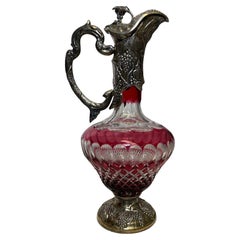 English Electroplated Silver And Cut Crystal Claret, Wine Jug and/or Decanter 