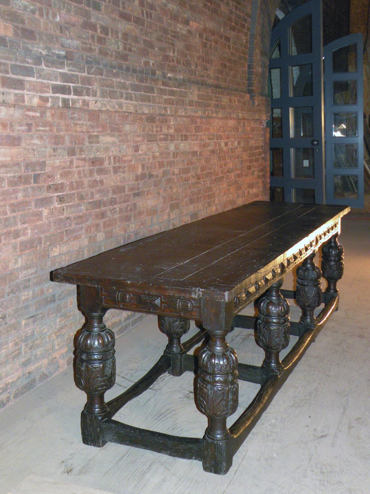 18th Century and Earlier English Elizabethan Oak Long Eight-Melon Dining Table or Console Table For Sale