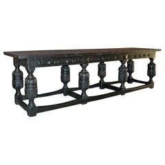 English Elizabethan Oak Long Eight-Melon Dining Table or Console Table
