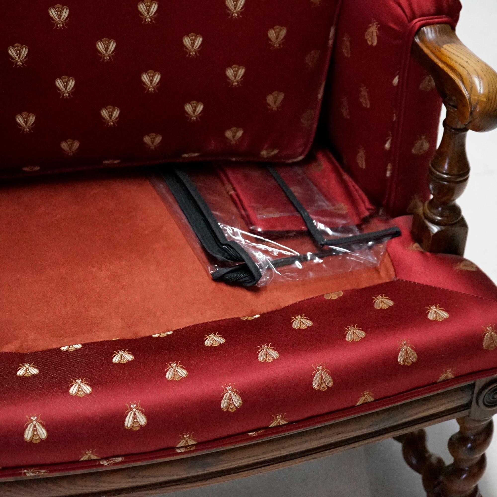 English Elizabethan Style Barley Twist Oak Fire Side Wingback Chair 20th C 11