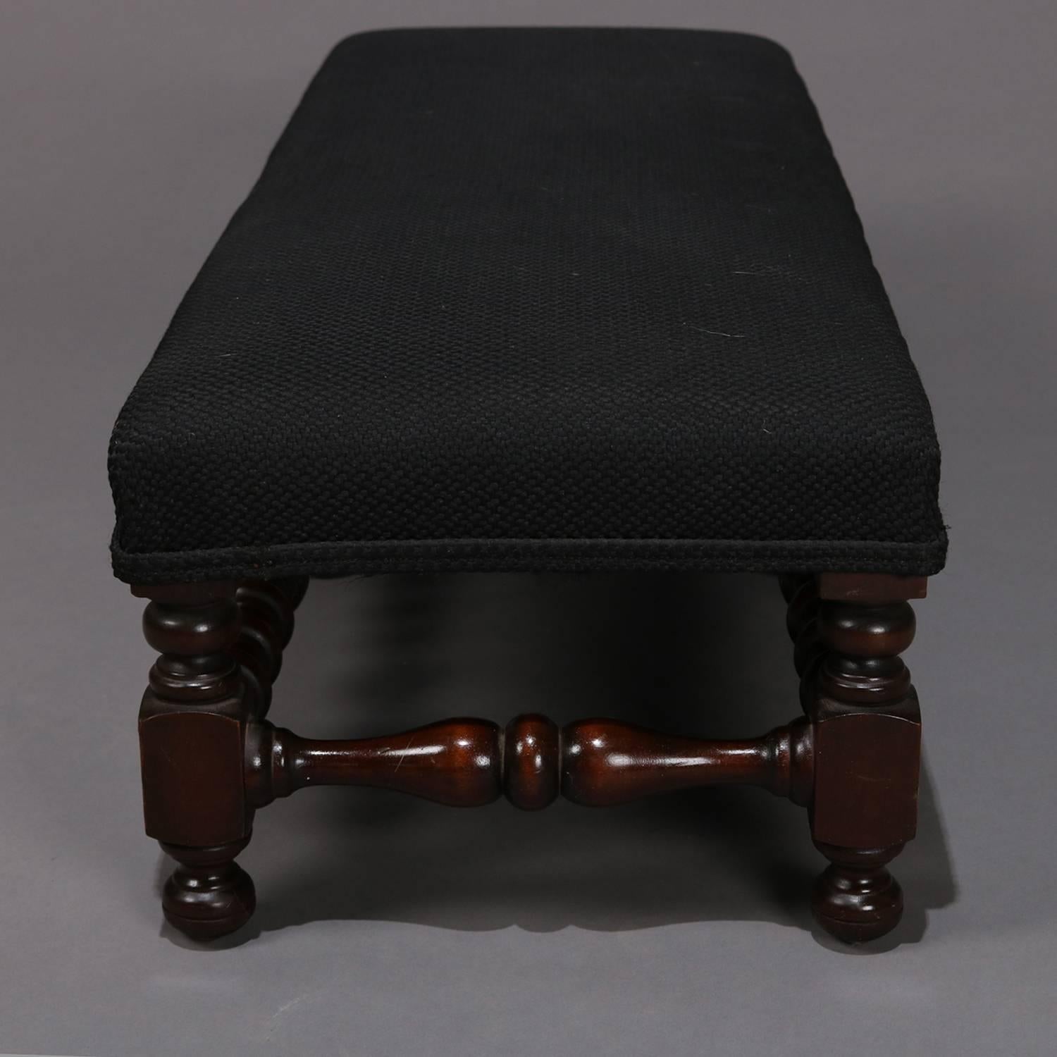 English Elizabethan Style Deeply Turned Six-Leg Upholstered Bench Footstool 5