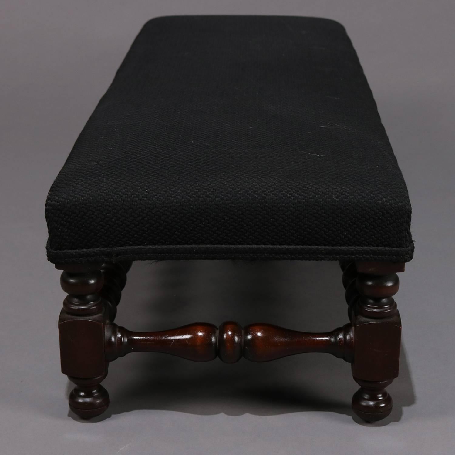 English Elizabethan Style Deeply Turned Six-Leg Upholstered Bench Footstool 9