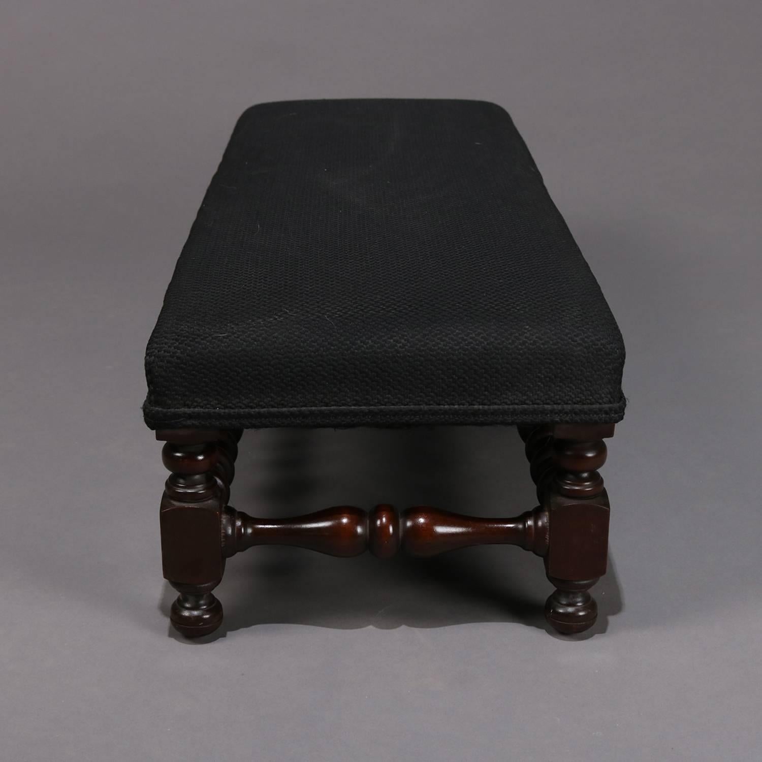 Upholstery English Elizabethan Style Deeply Turned Six-Leg Upholstered Bench Footstool