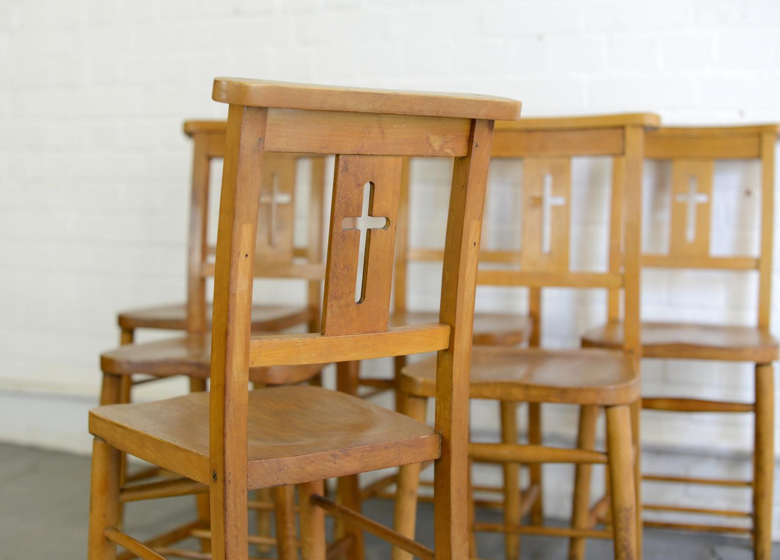 English Elm Chapel Chairs, circa 1950s 1