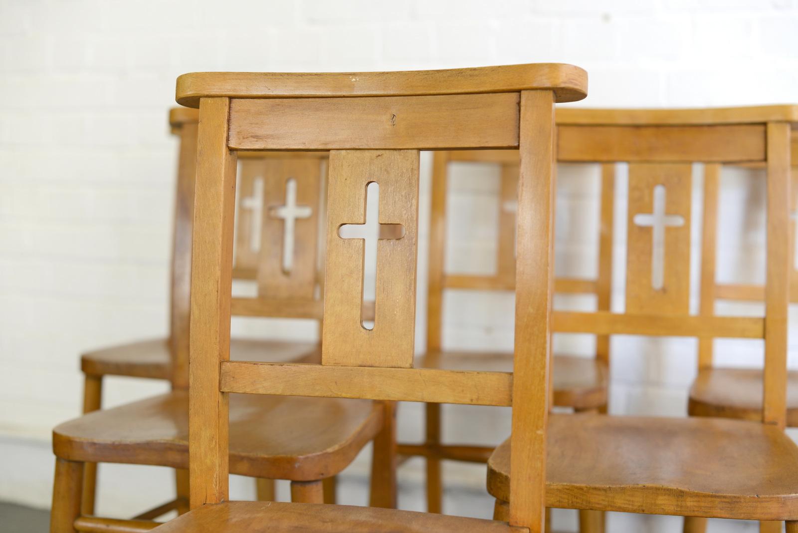 English Elm Chapel Chairs, circa 1950s 5