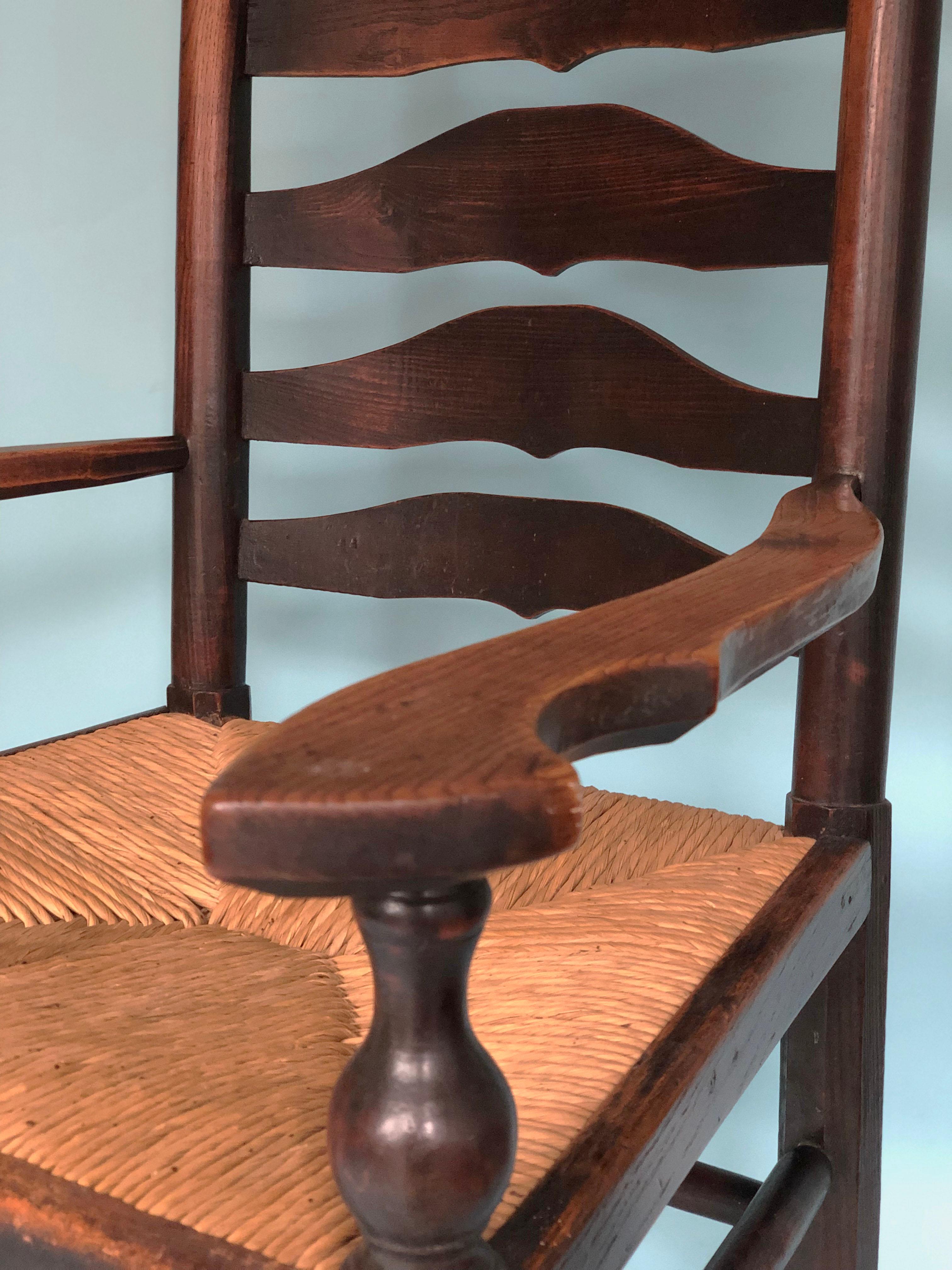 Arts and Crafts English Elm Ladder Back Armchair Late 19th Century For Sale