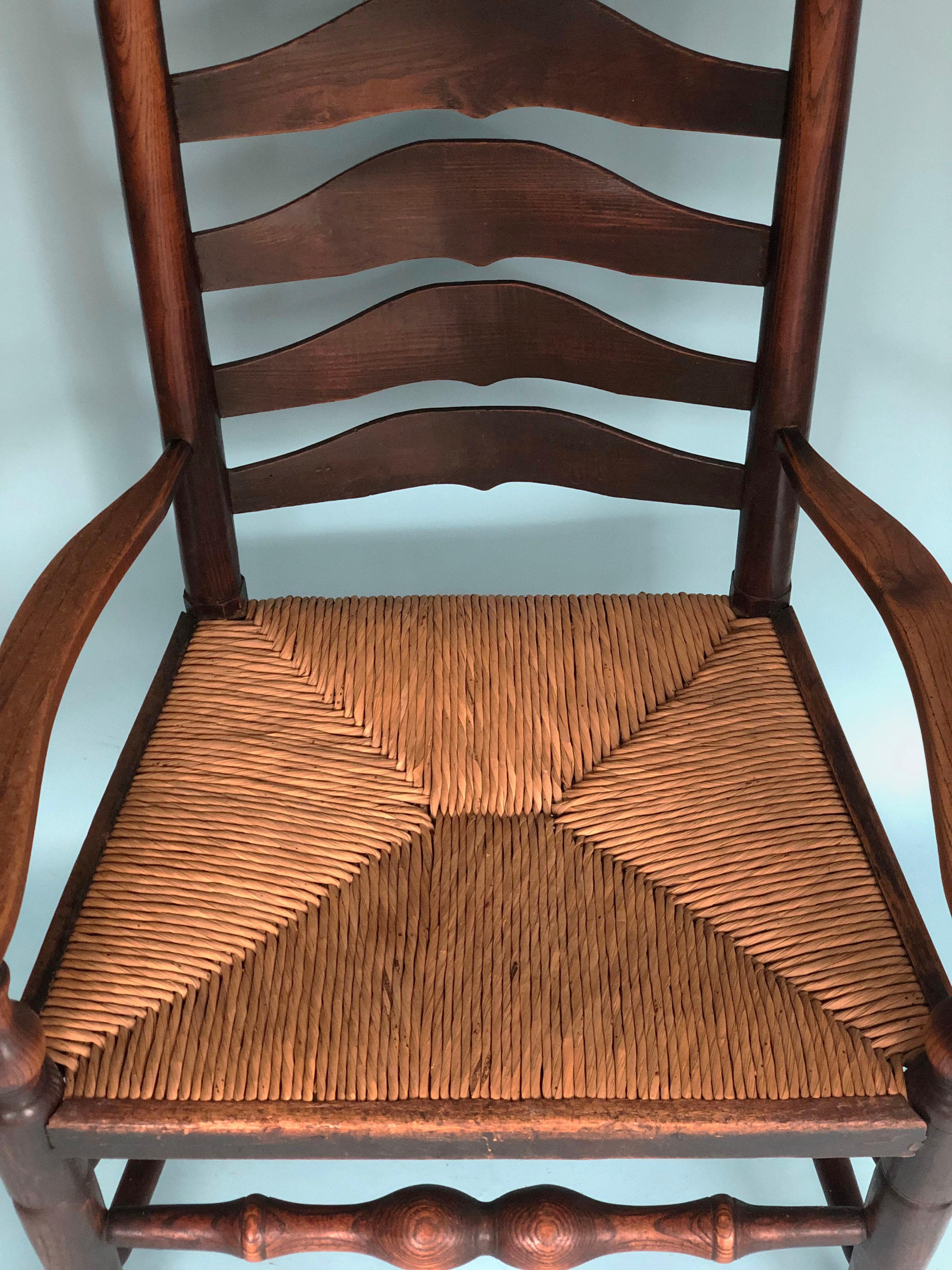 Hand-Woven English Elm Ladder Back Armchair Late 19th Century For Sale