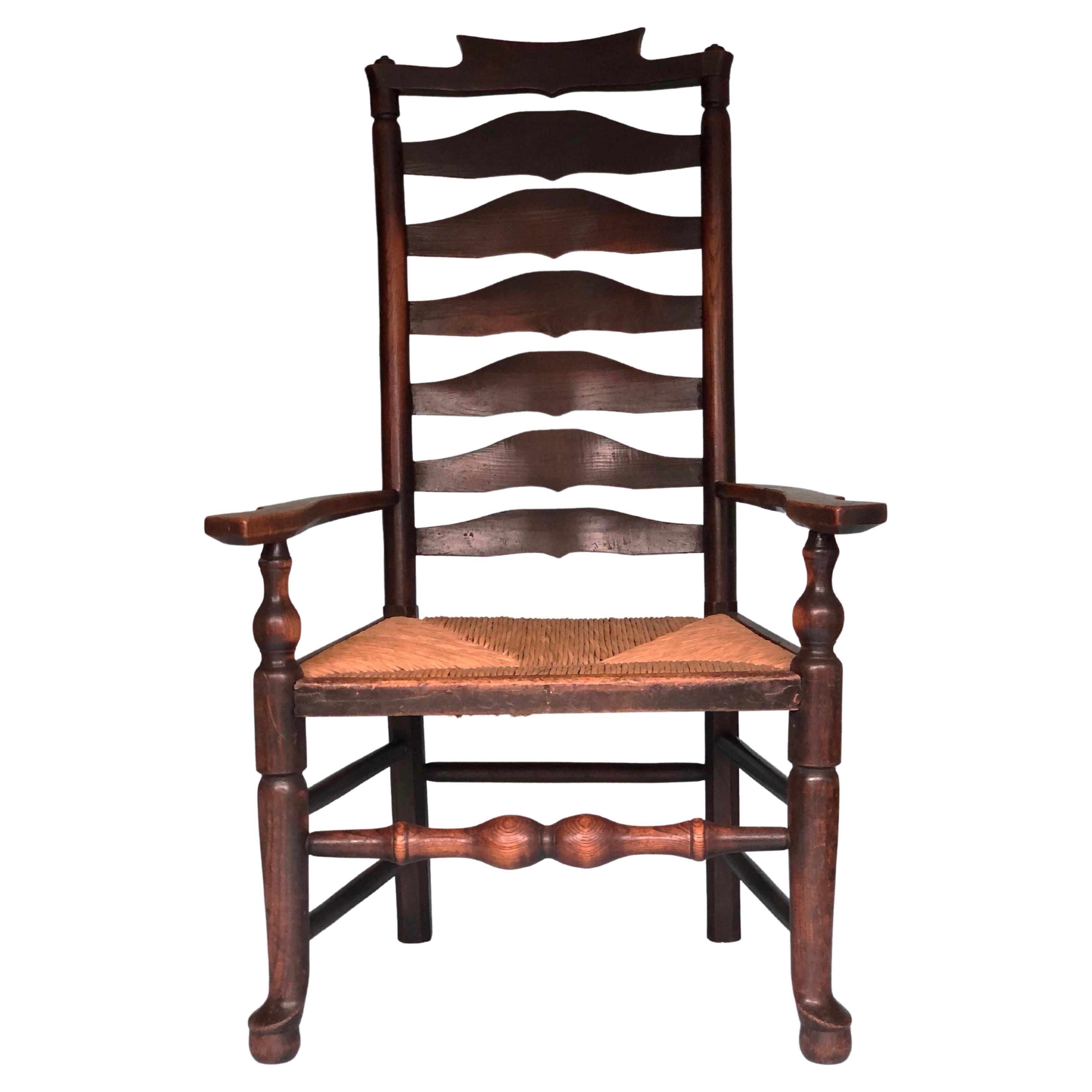 English Elm Ladder Back Armchair Late 19th Century For Sale