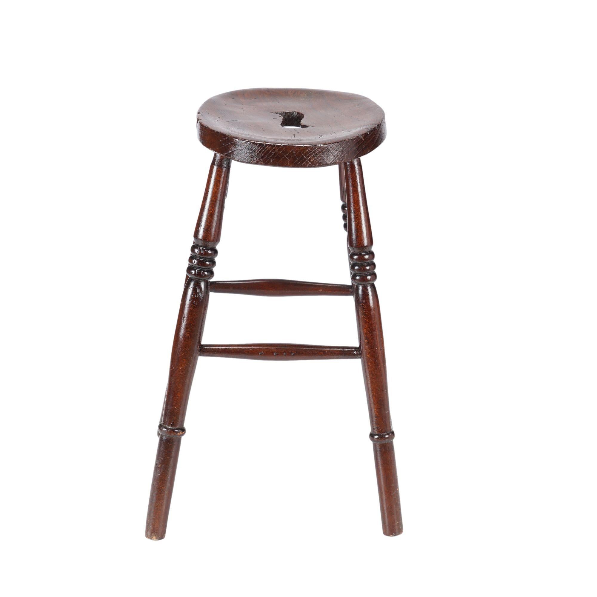 British English elm pub stool, c. 1820-40