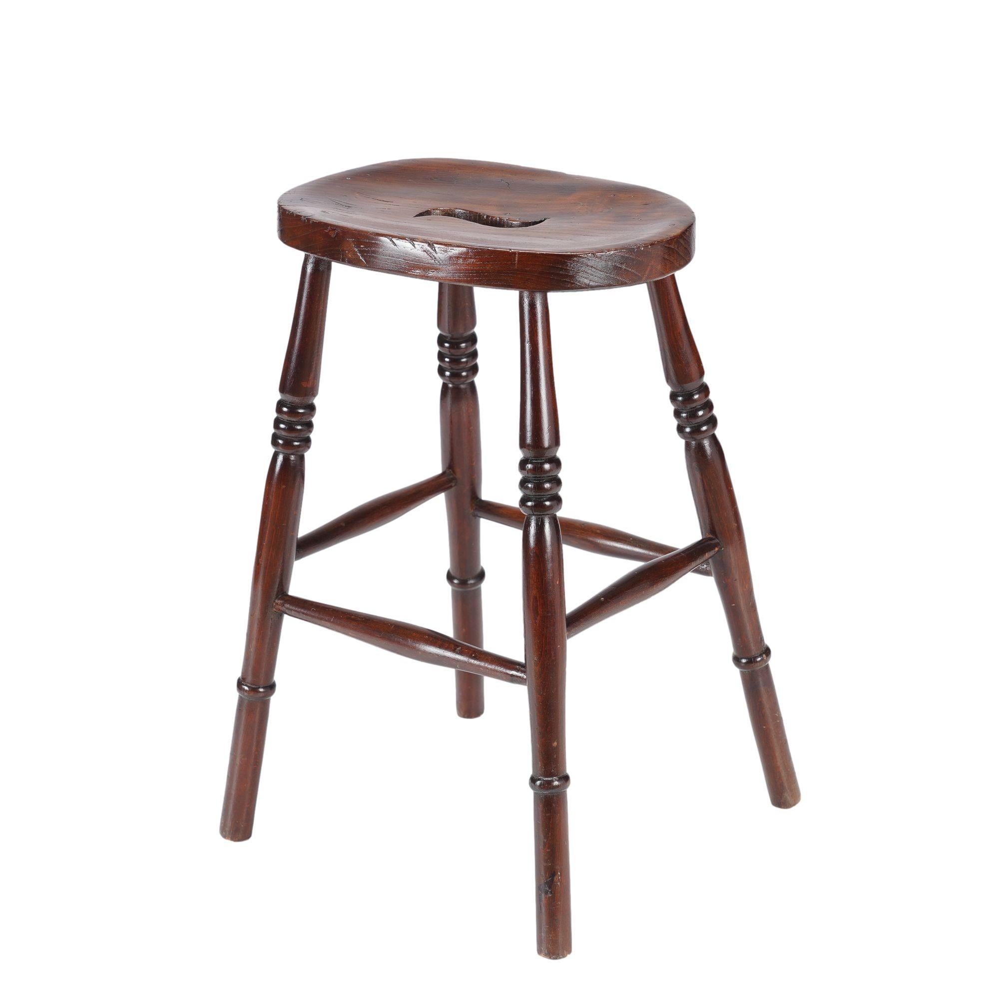 Elm English elm pub stool, c. 1820-40