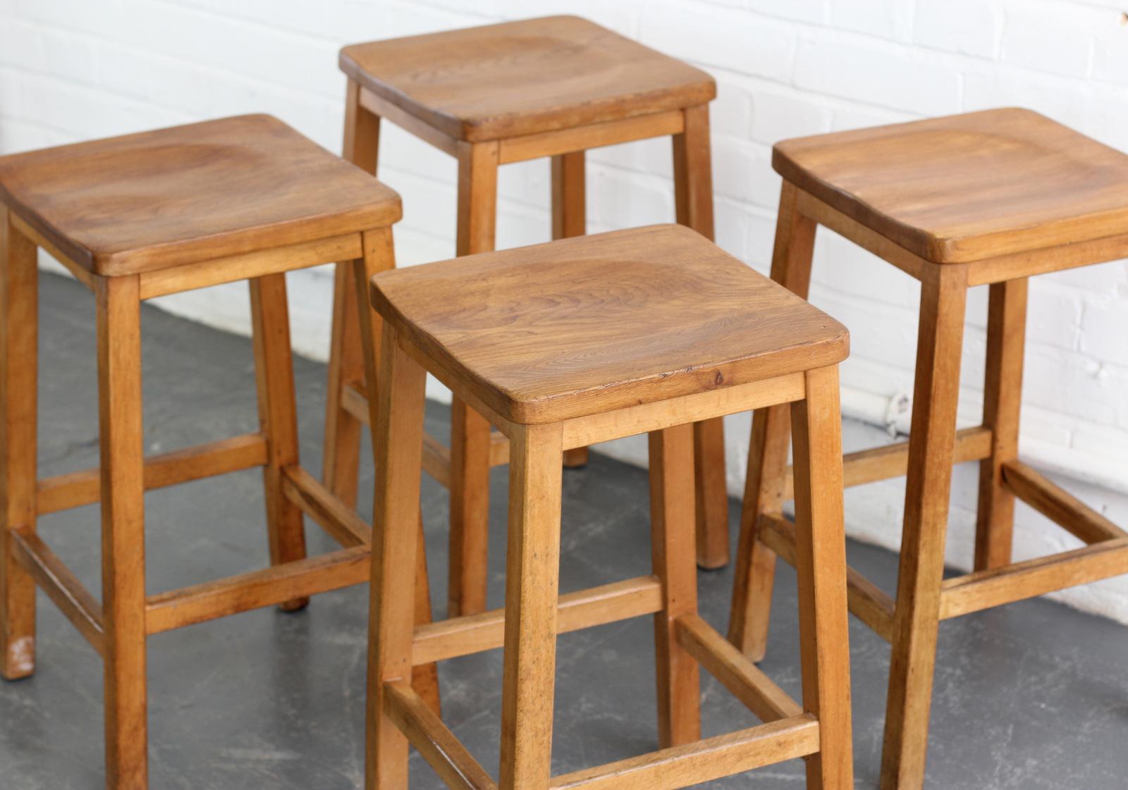 English Elm School Lab Stools, circa 1950s In Good Condition In Gloucester, GB