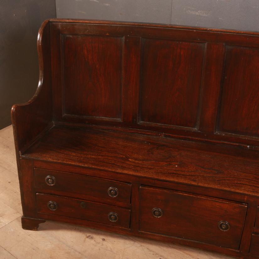 Unusual early 19th century curved elm settle, 1820

Reference: 5816

Dimensions:
62 inches (157 cms) wide
15 inches (38 cms) deep
36.5 inches (93 cms) high.

 