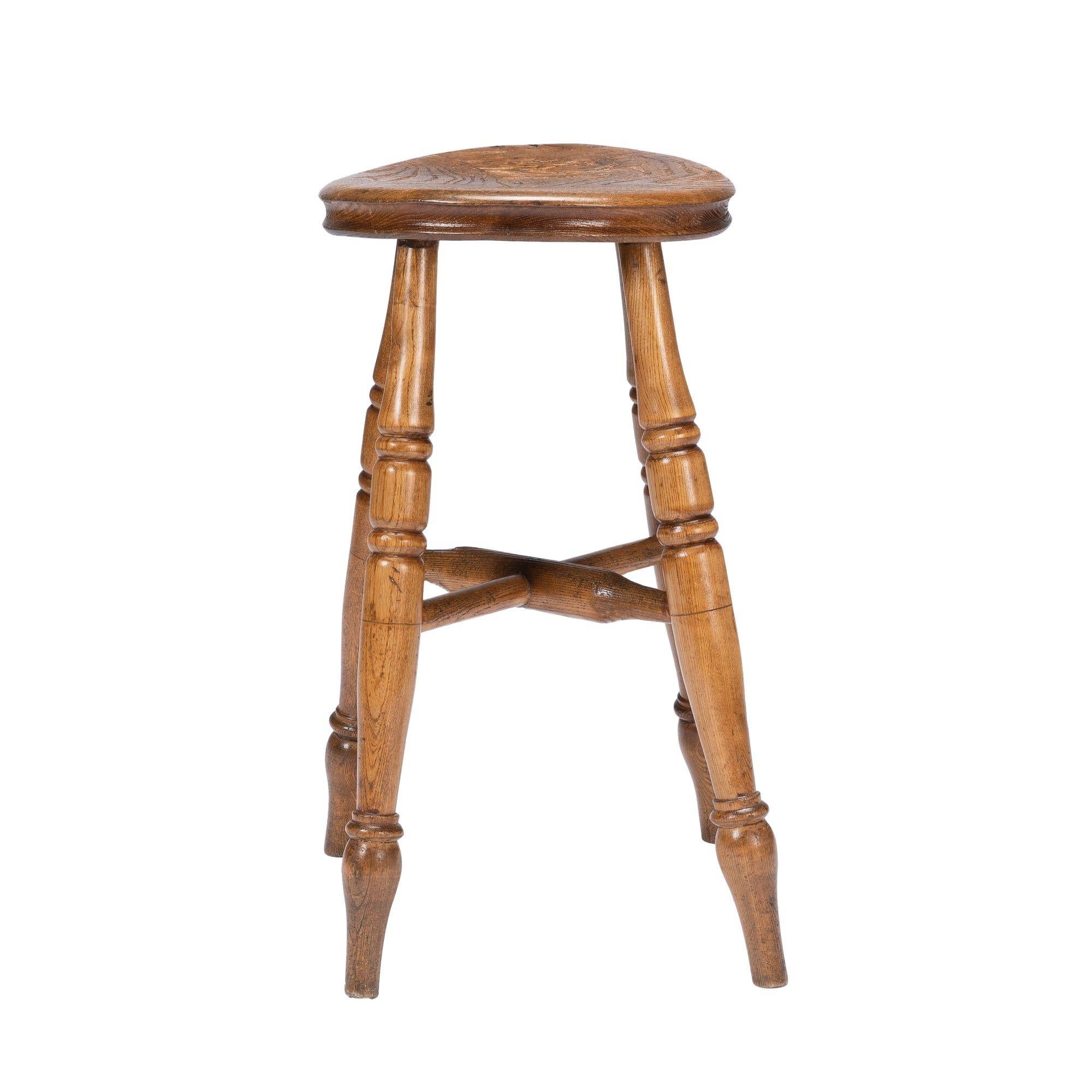 Country English Elm Wood Milking Stool '1860' For Sale