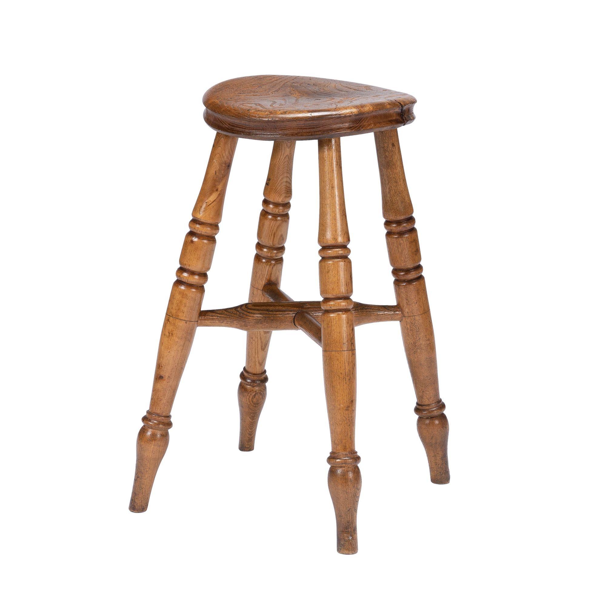 English Elm Wood Milking Stool '1860' In Good Condition For Sale In Kenilworth, IL