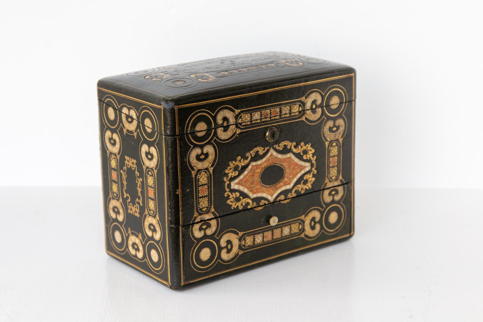 19th Century English Embossed Leather Jewelry Box
