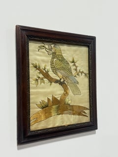 English Embroidered Silk Panel Of A Parrot, Circa 1890