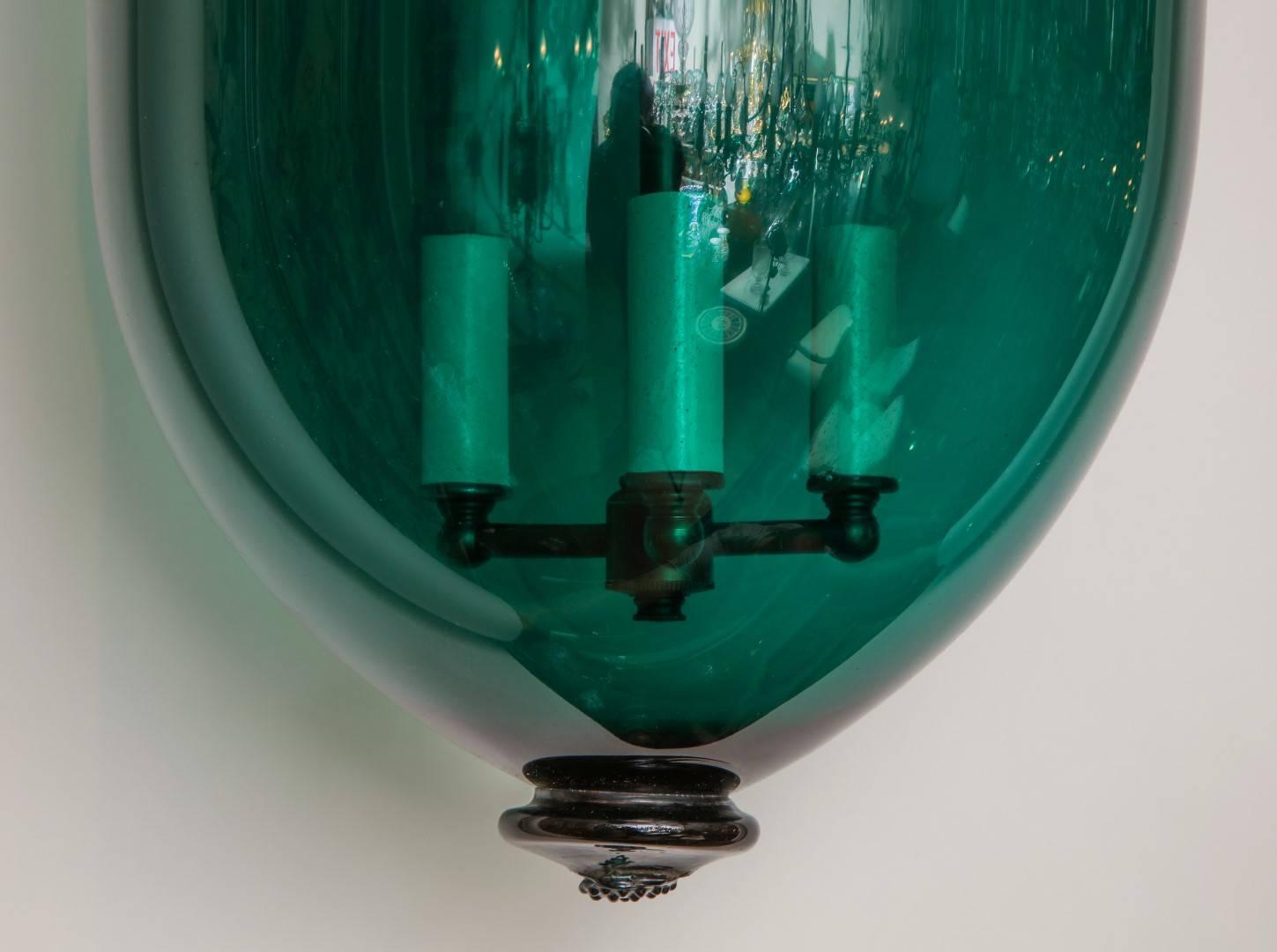 Early 20th Century English Emerald Green Hanging Bell Jar Lantern