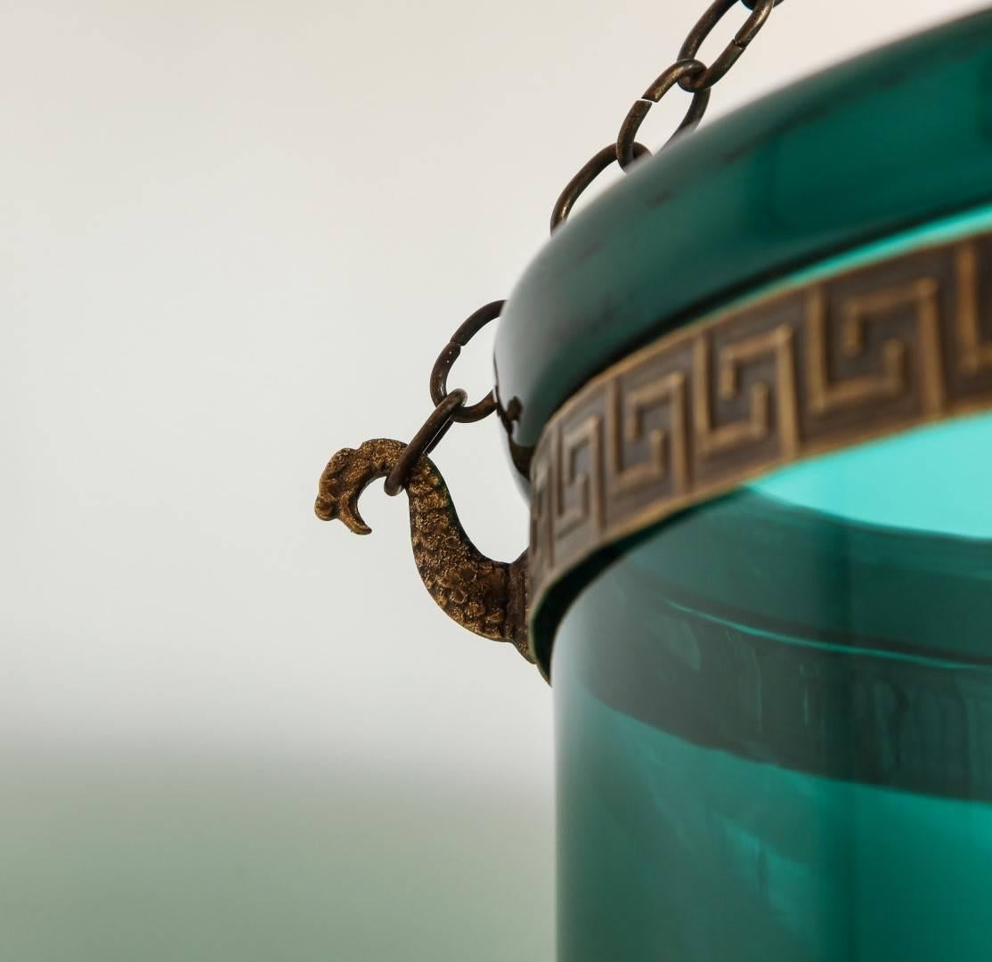 English Emerald Green Hanging Bell Jar Lantern 2