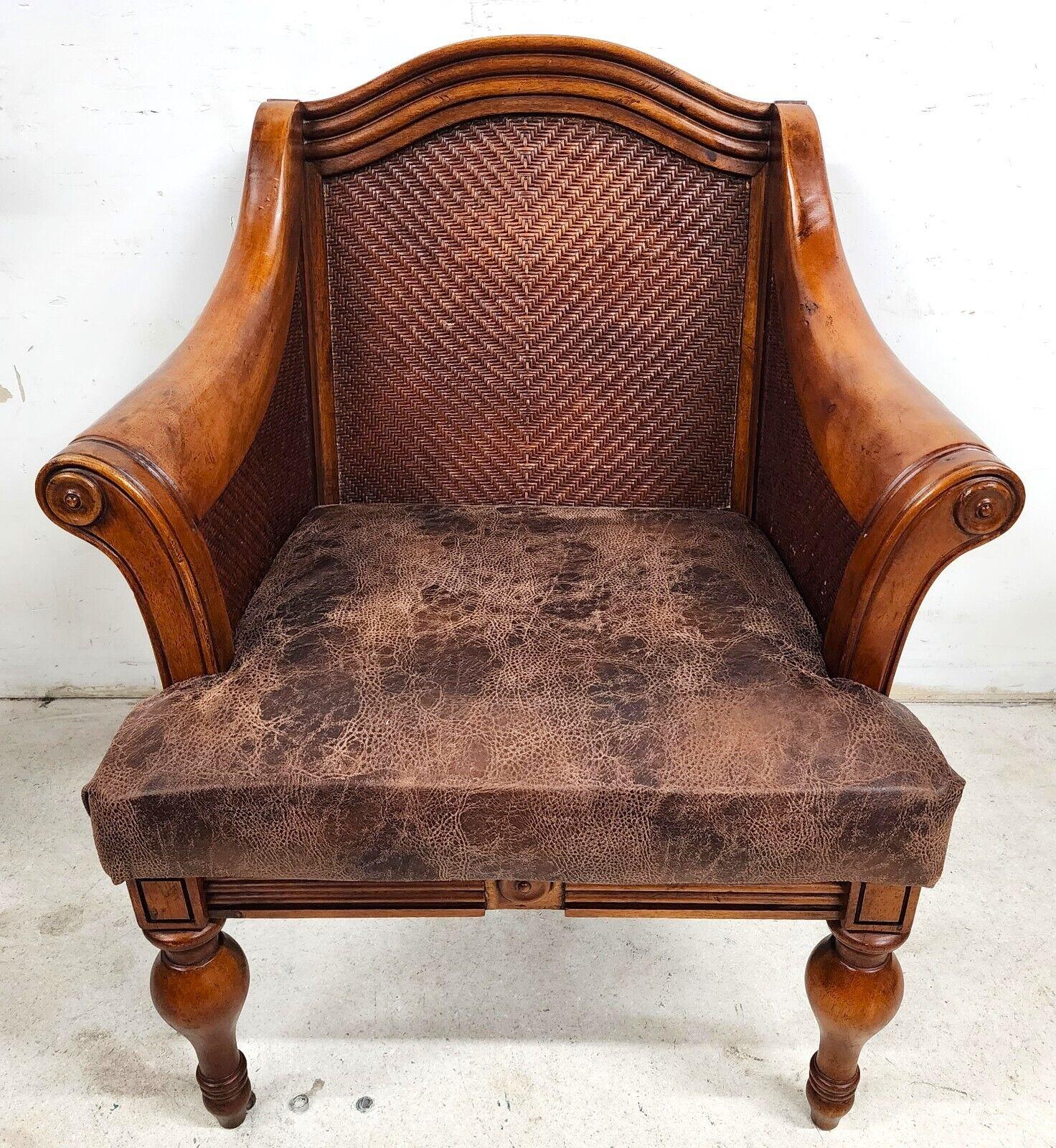 For FULL item description click on CONTINUE READING at the bottom of this page.

Offering One Of Our Recent Palm Beach Estate Fine Furniture Acquisitions Of A
English Empire Solid Wood & Wicker Armchair Lounge Chair
Very heavy and solid wood