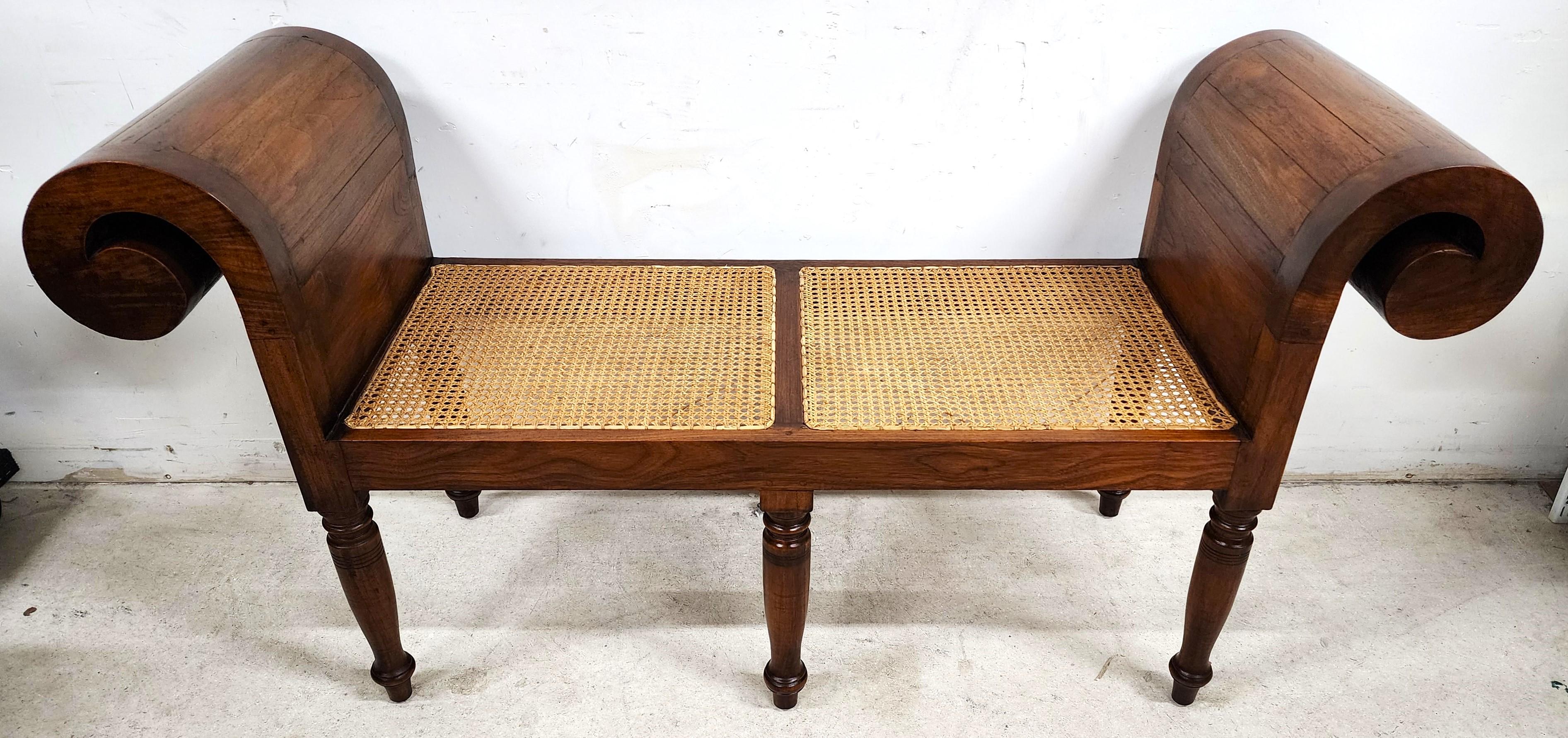 English Empire Bench Scroll Arm Caned Seat 5