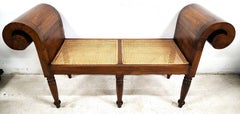 English Empire Bench Scroll Arm Caned Seat