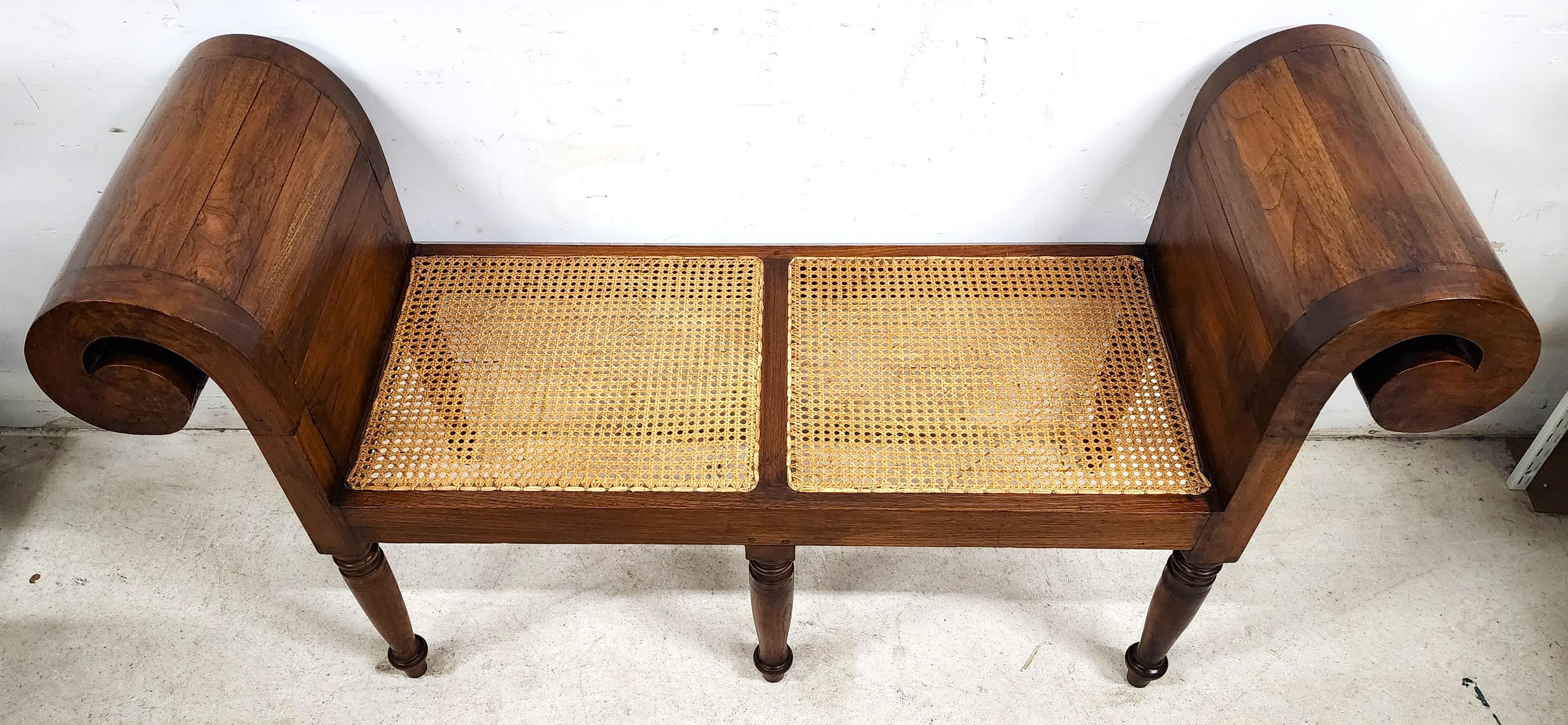 English Empire Bench Scroll Arm Caned Seat In Good Condition In Lake Worth, FL