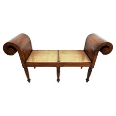 English Empire Bench Scroll Arm Caned Seat