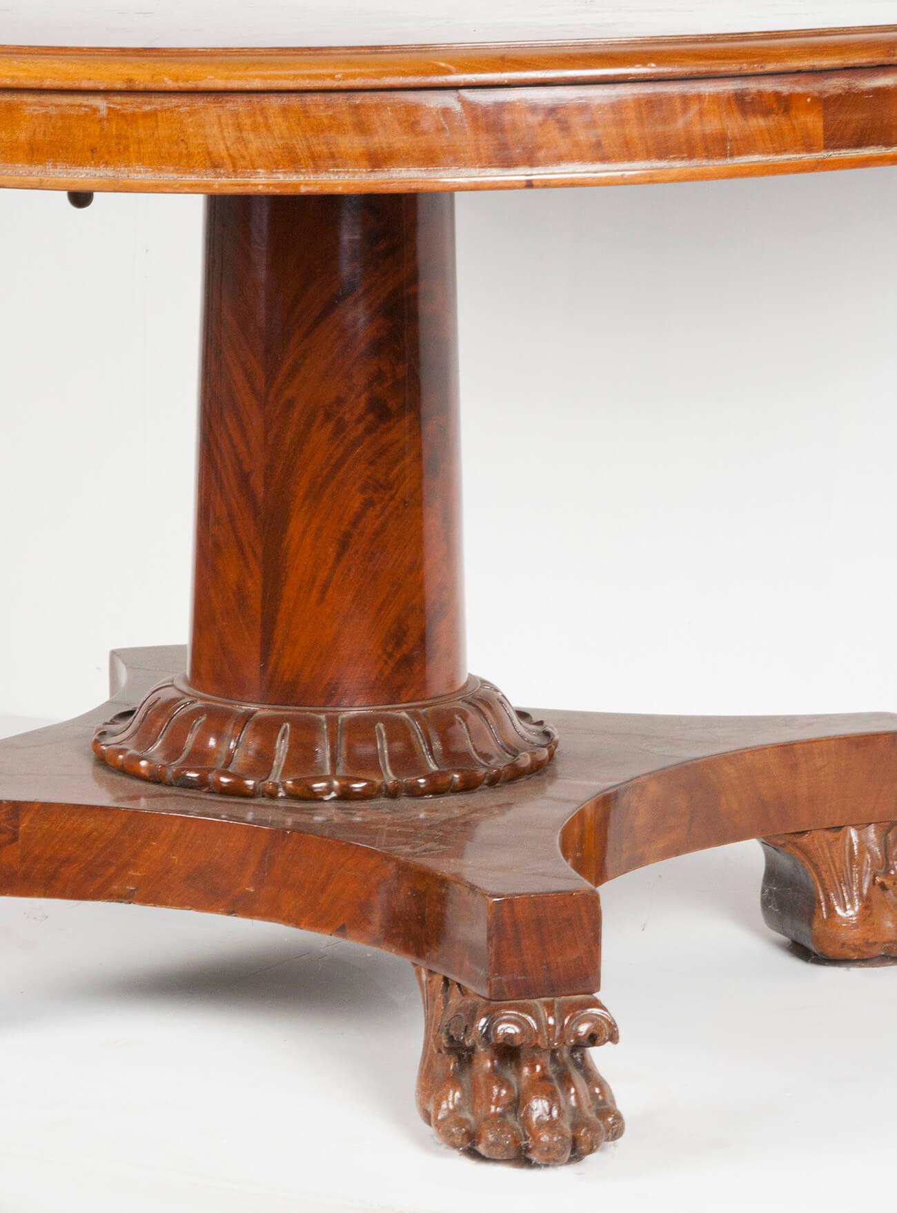 Veneer English Empire Style Mahogany Pedestal Dining Table For Sale