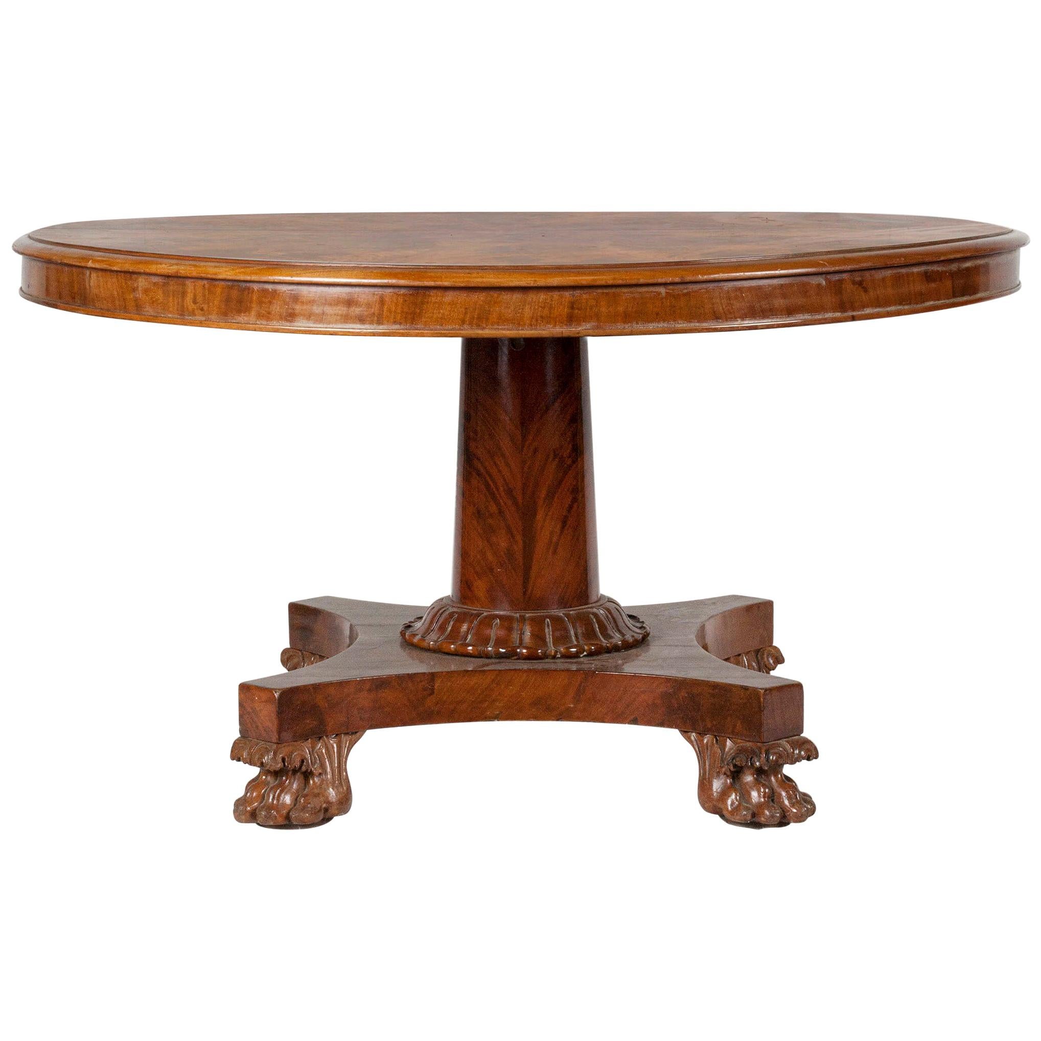 English Empire Style Mahogany Pedestal Dining Table For Sale
