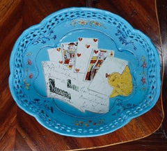 English Enamel Card Tray, Trompe L'oeil of Cards, Guineas & £100 Note circa 1770
