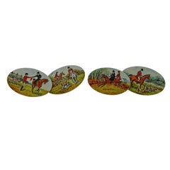 English Enamel Gold Equestrian Cufflinks