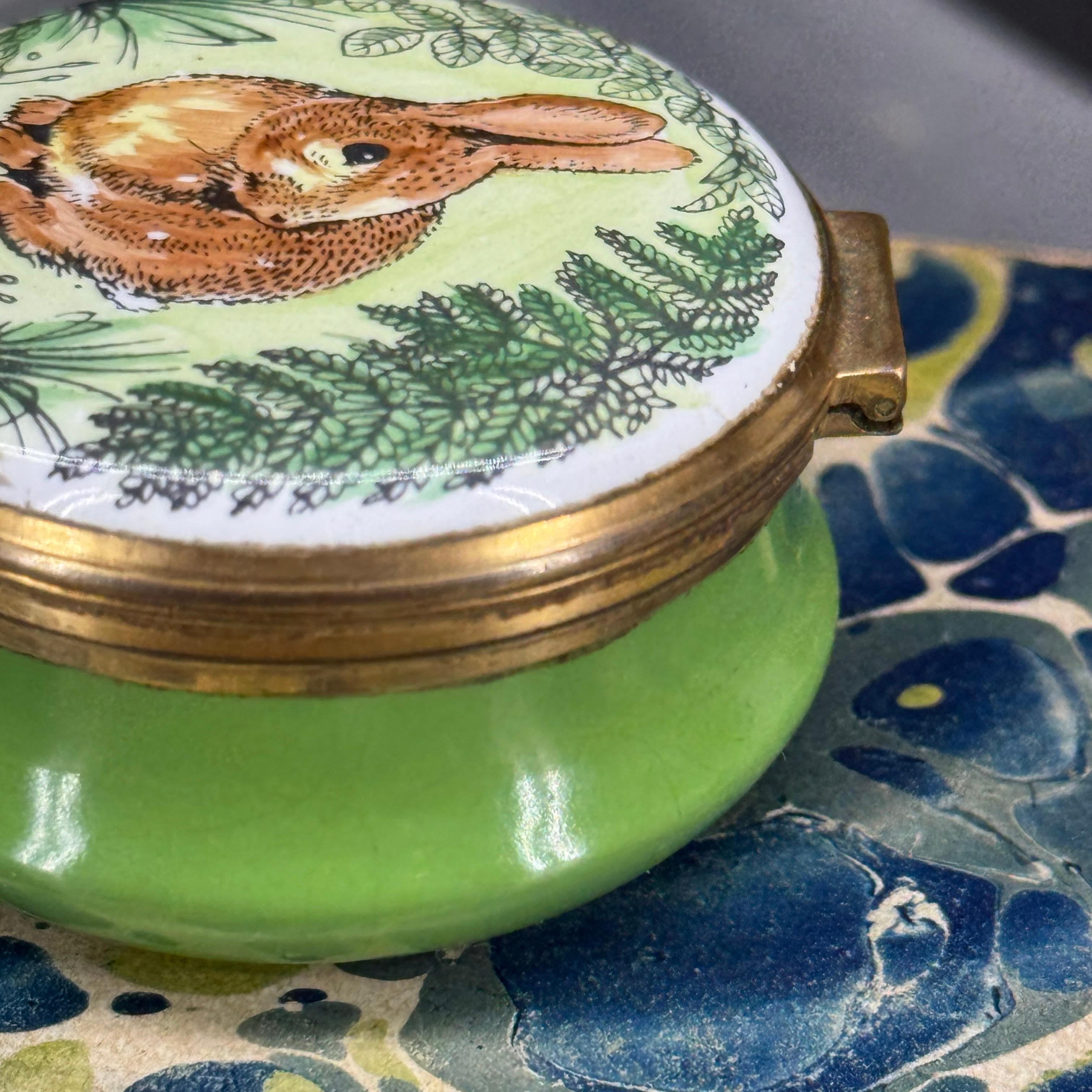 English Enamel Painted Trinket Box of a Bunny Rabbit For Sale 8