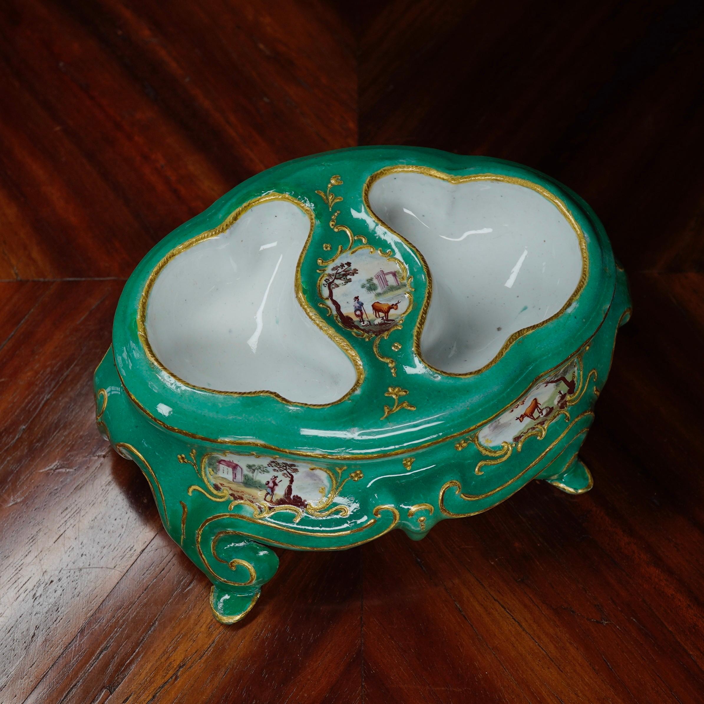 English Enamel Table Salt, Rococo Form with Landscape Panels, circa 1770 In Good Condition For Sale In Geelong, Victoria