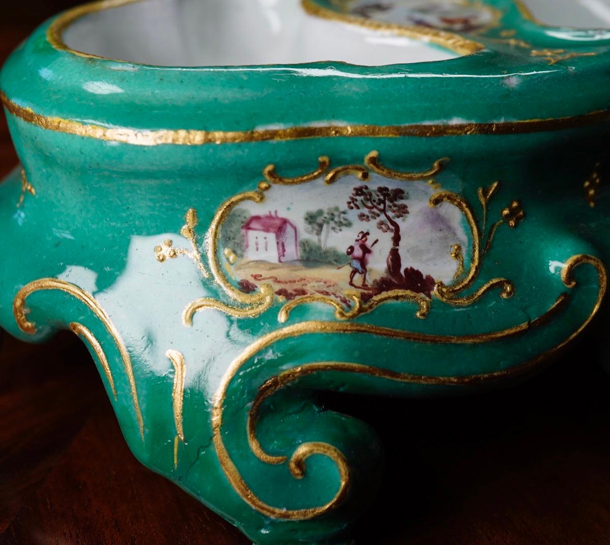 English Enamel Table Salt, Rococo Form with Landscape Panels, circa 1770 For Sale 3