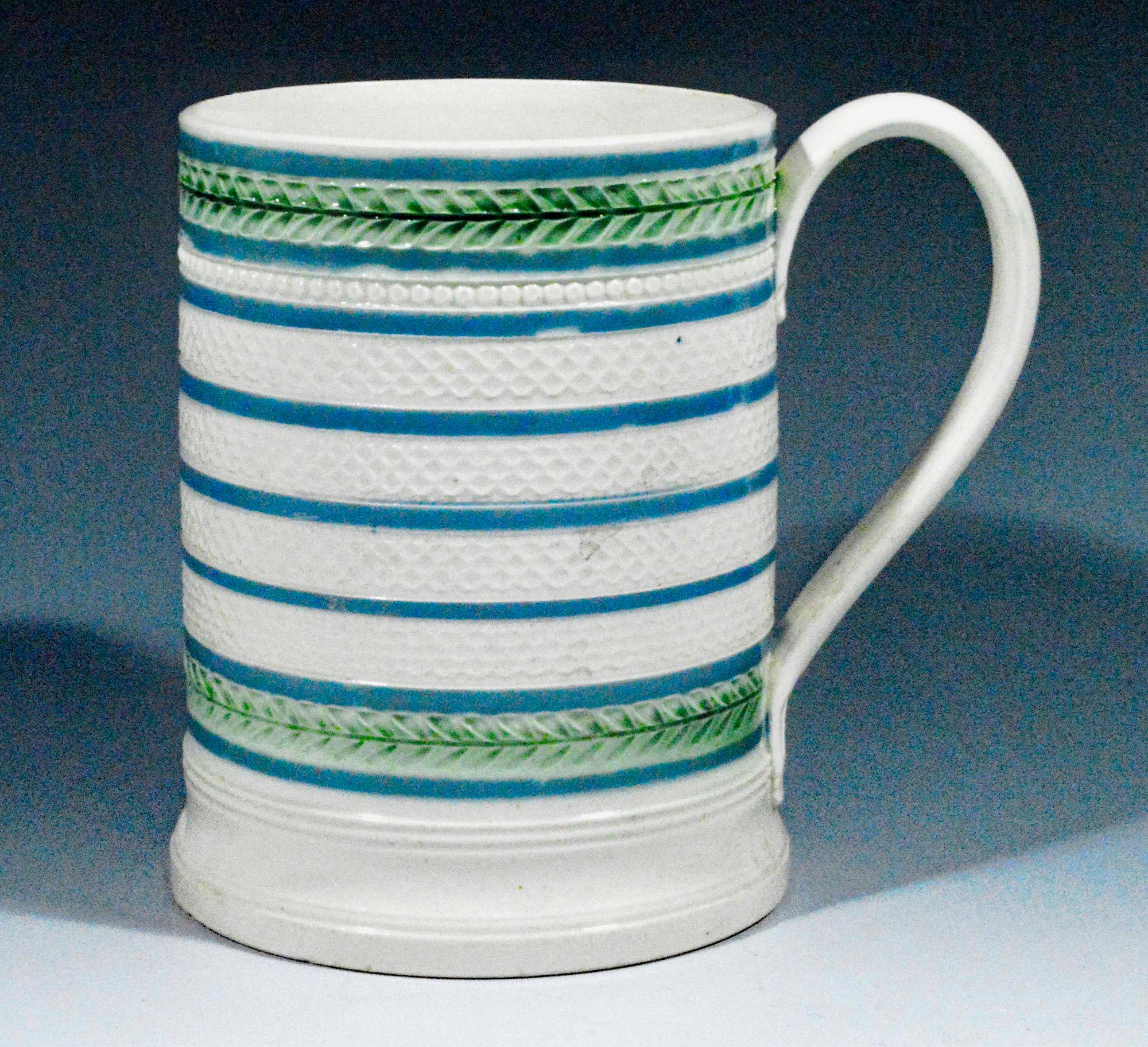 Georgian English Engine-turned Creamware Tankard For Sale