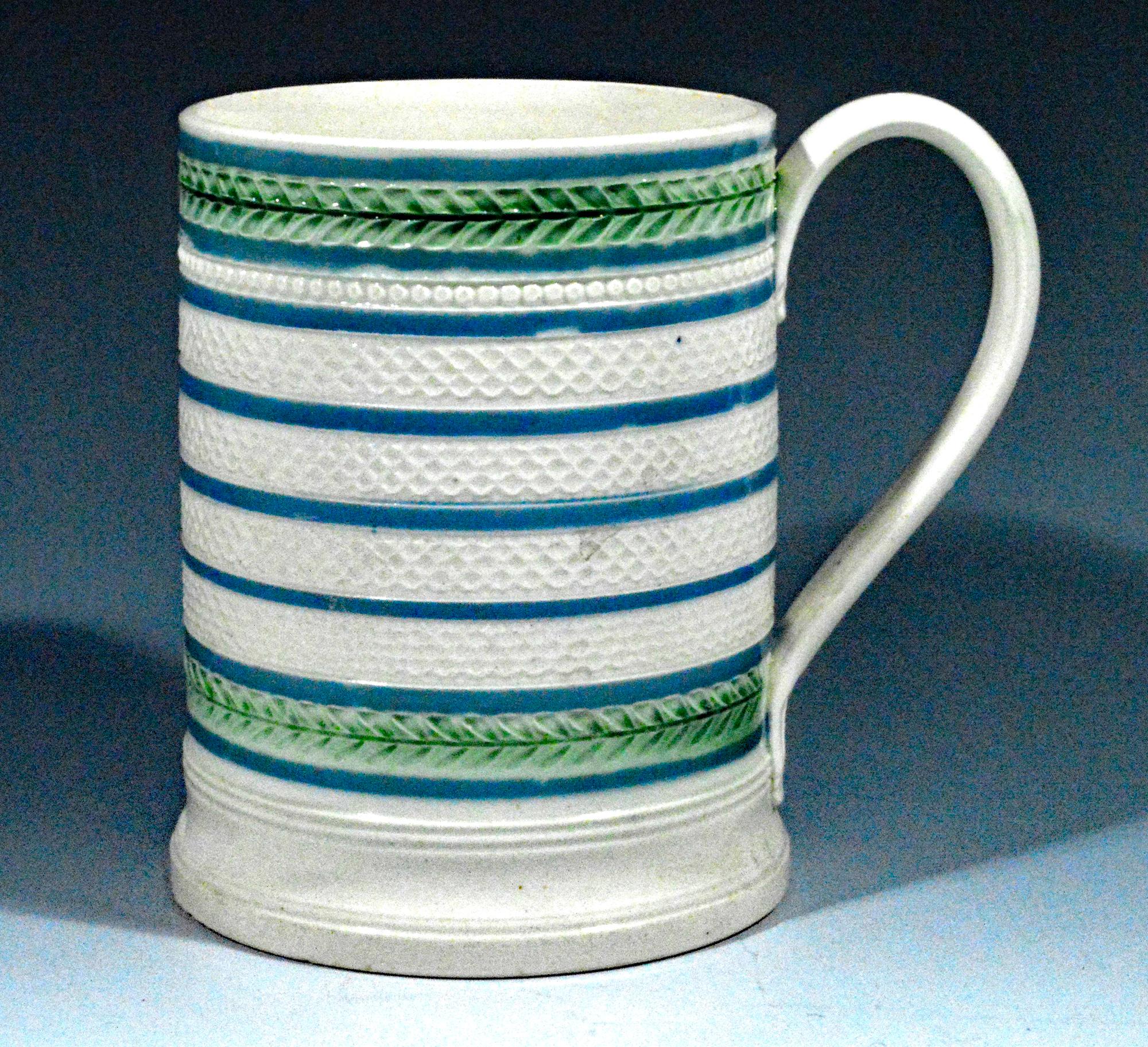 English Engine-turned Creamware Tankard In Good Condition For Sale In Downingtown, PA