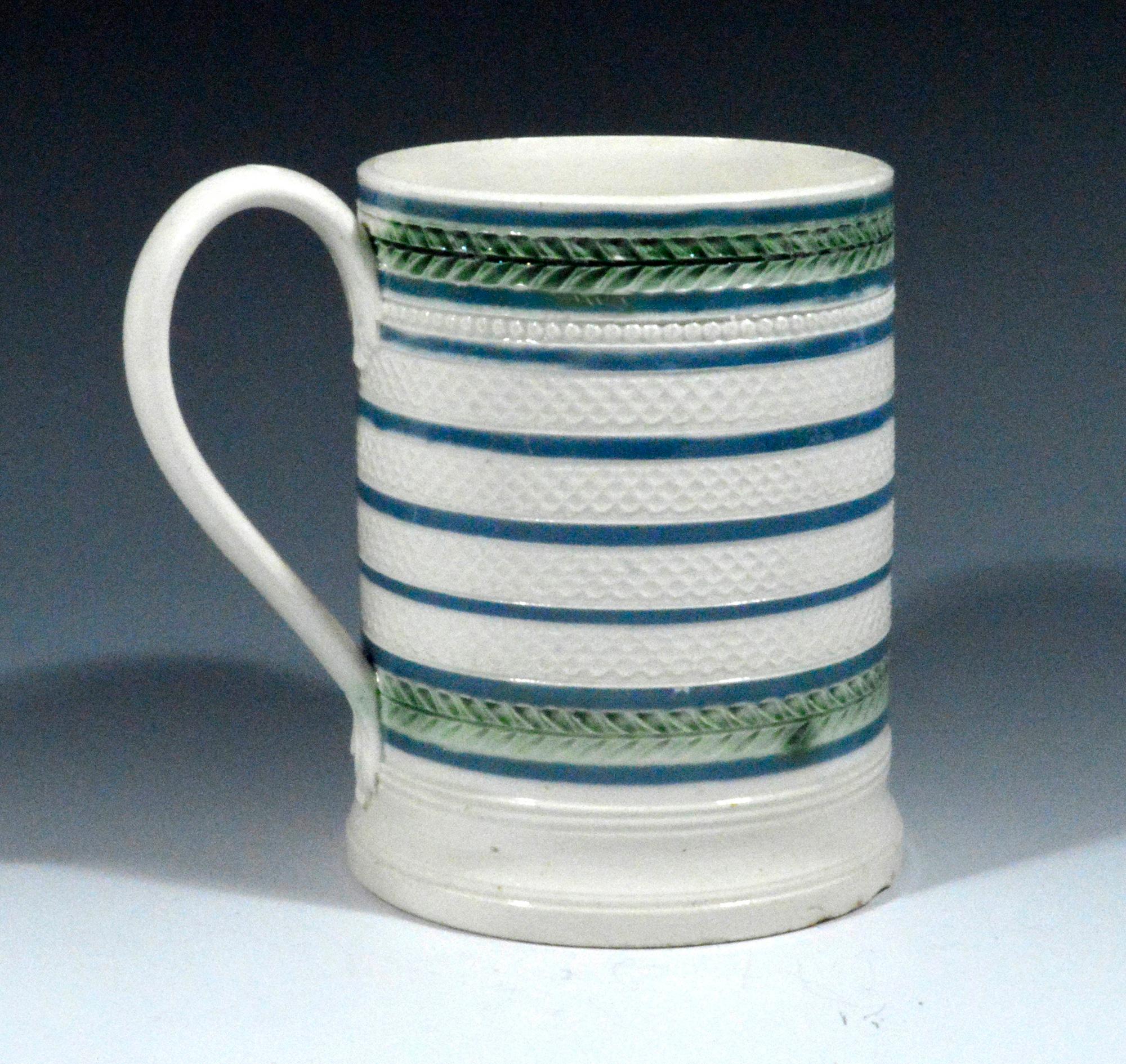 19th Century English Engine-turned Creamware Tankard For Sale