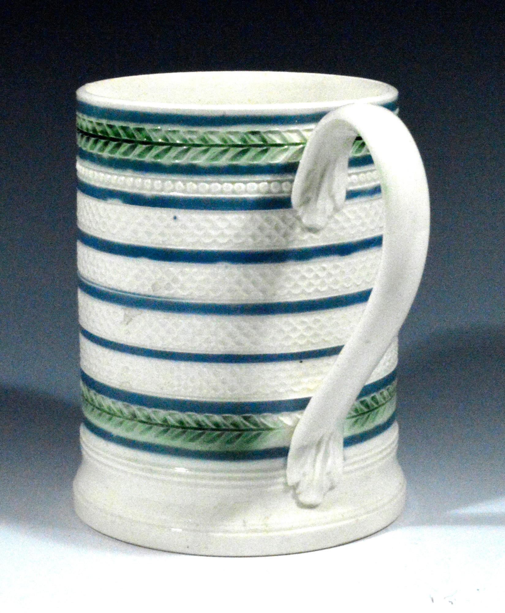 English Engine-turned Creamware Tankard For Sale 1