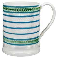 English Engine-turned Creamware Tankard