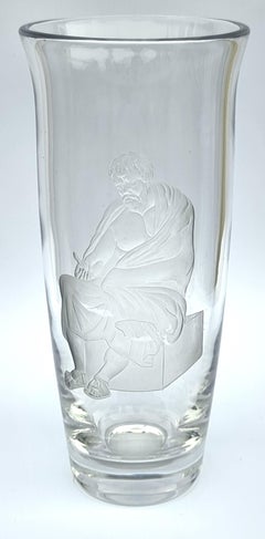 English engraved glass vase with Socrates, the Greek philosopher, circa 1920