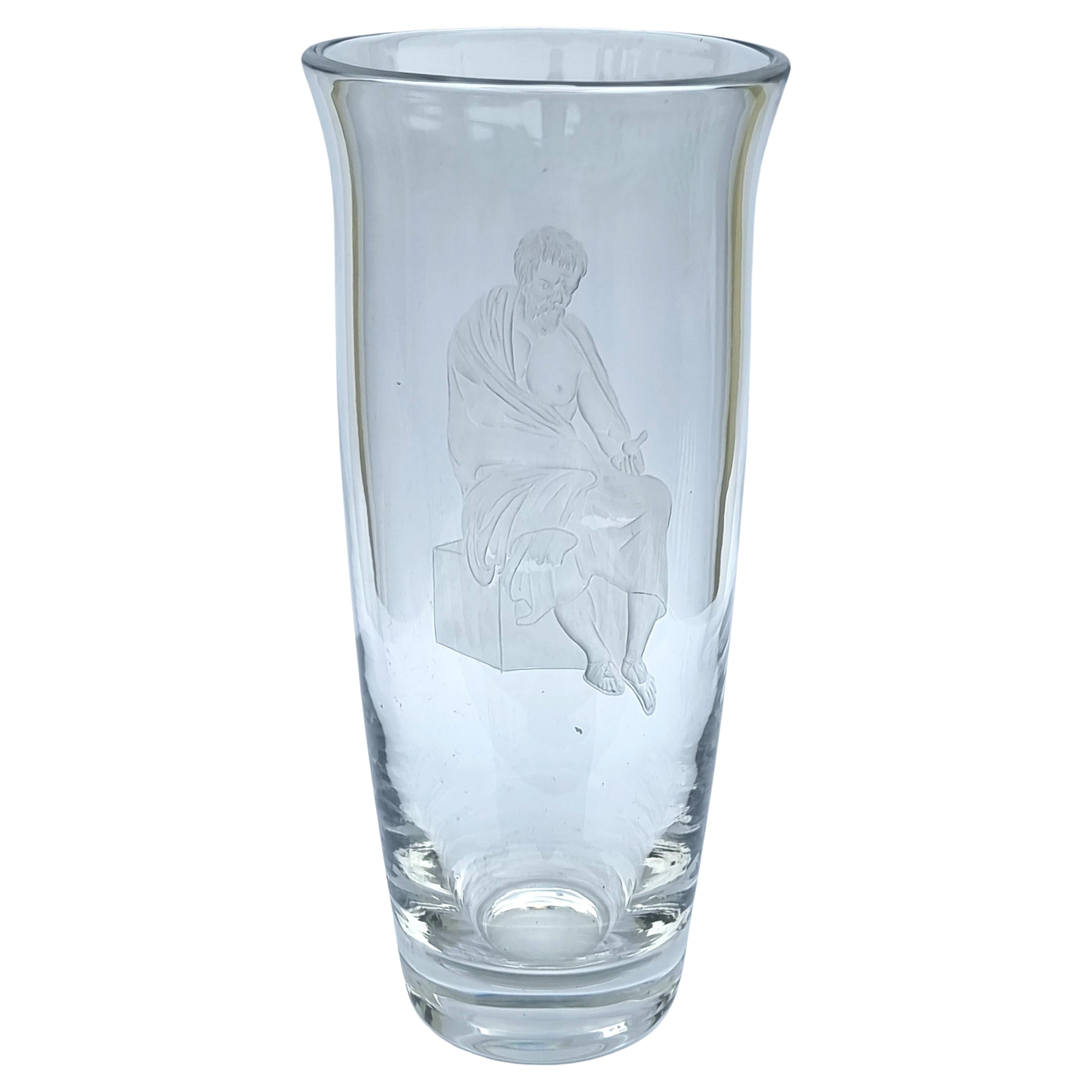 English engraved glass vase with Socrates, the Greek philosopher, circa 1920