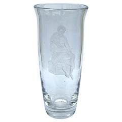 English engraved glass vase with Socrates, the Greek philosopher, circa 1920
